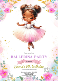 African American girl ballerina invite A6 template