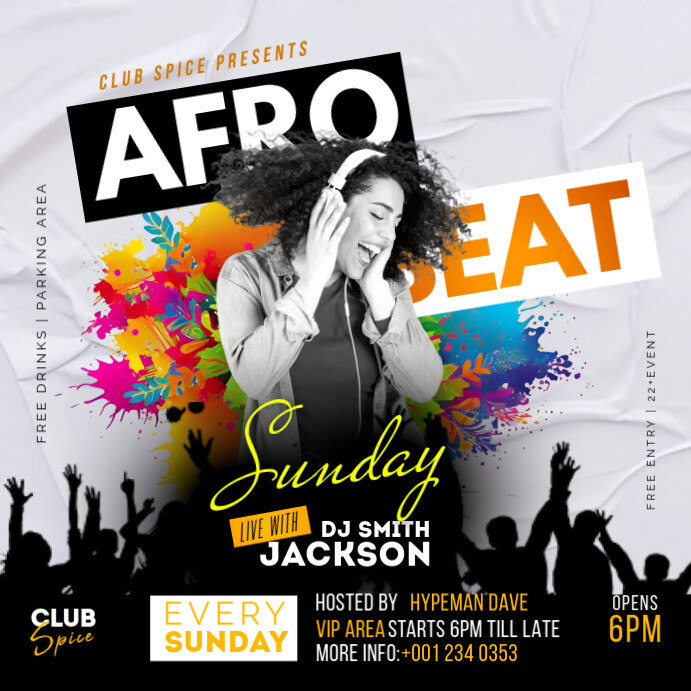 Copy of Afro Beat Sunday nightclub party event flyer template for ...