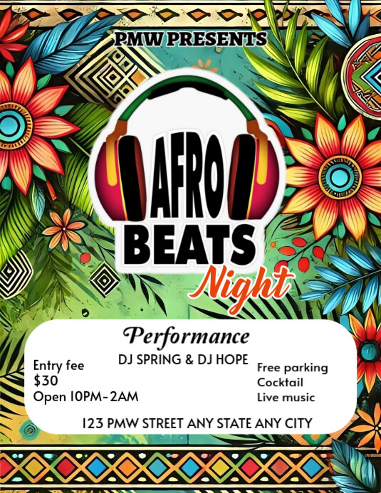 Afro beats night party flyer Template | PosterMyWall