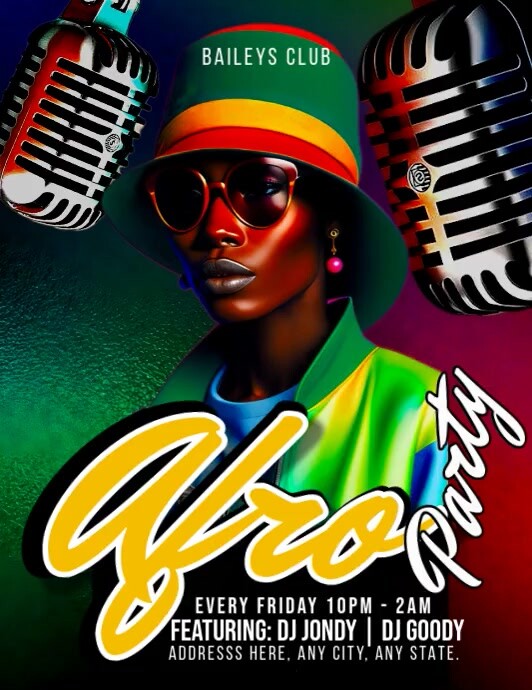 Afro party black Flyer Us letter size Template | PosterMyWall