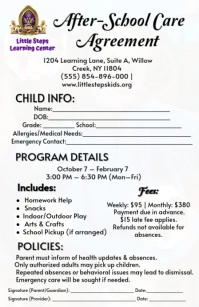 AFTER SCHOOL CARE Agreement Tabloid (Таблоид) template