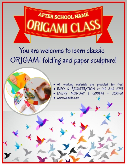 After school program origami class Løbeseddel (US Letter) template