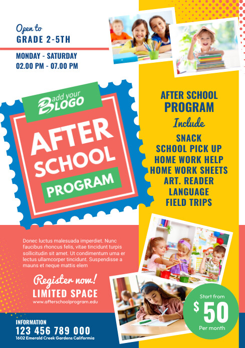 Plantilla de After School Program Flyer Template | PosterMyWall