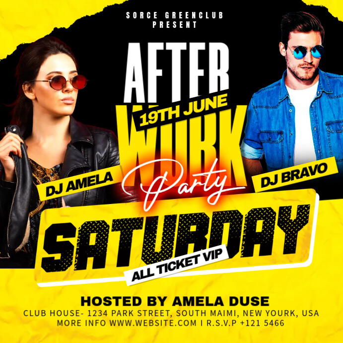 After Work Saturday Party Social Media ad สี่เหลี่ยมจัตุรัส (1:1) template