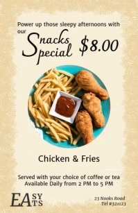 Afternoon Tea Or Snacks Special Deals Menu Tabloid template