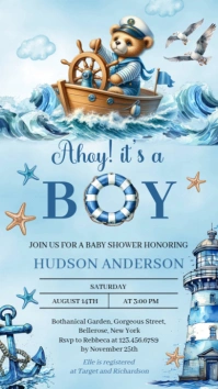Ahoy Baby shower electronic invitation 35 Affichage numérique (9:16) template