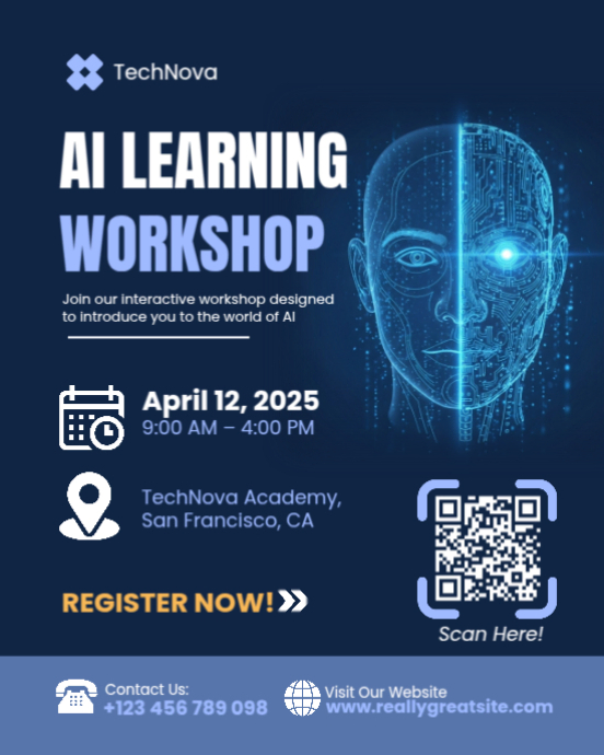 AI Learning Workshop Poster Template – Artificial Intelligence Training ...
