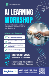 AI Learning Workshop Poster Template – Artificial Intelligence Training Event ความกว้างแบบครึ่งหน้า