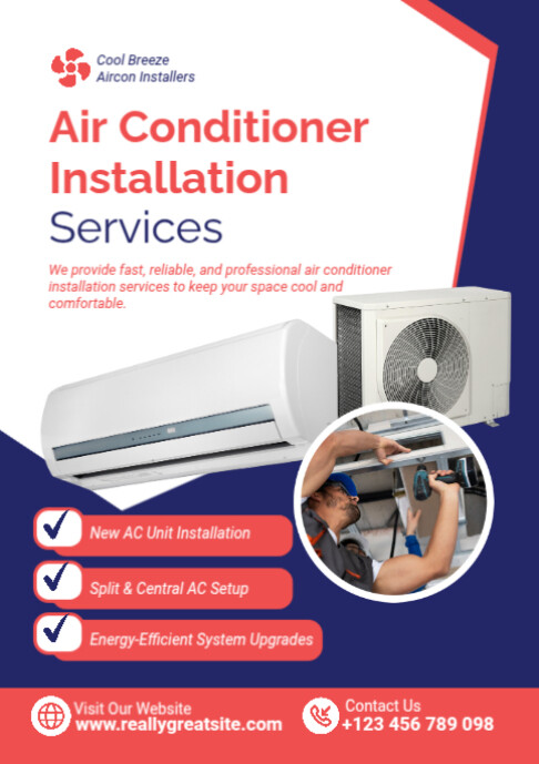 Air conditioner installation services poster template – professional ...