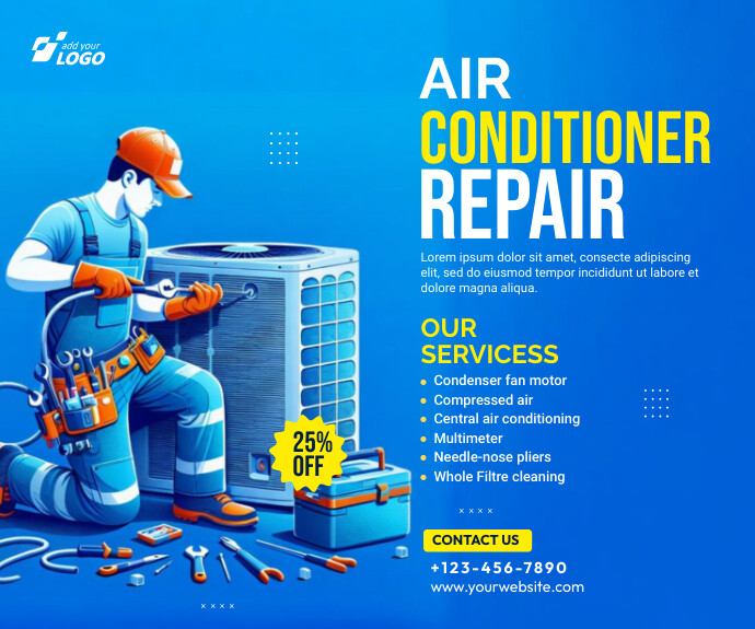 Clean Conditioning Advertisement Air Conditioner Repair Service Ad Template | PosterMyWall