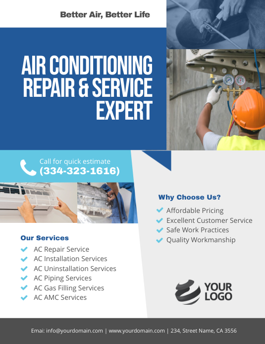 Ac Service Template AIR CONDITIONING REPAIR & SERVICE EXPERT Template | PosterMyWall