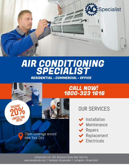 Air Conditioning Specialist Flyer Poster Folheto (US Letter) template