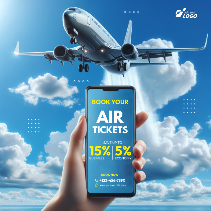 Air Ticket Booking Ad Template for Flights an | PosterMyWall