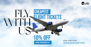 白色 Flight Ticket Promotion delt Facebook-billede Template