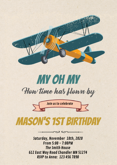 Airplane Jet airplane theme party invitation A6 template