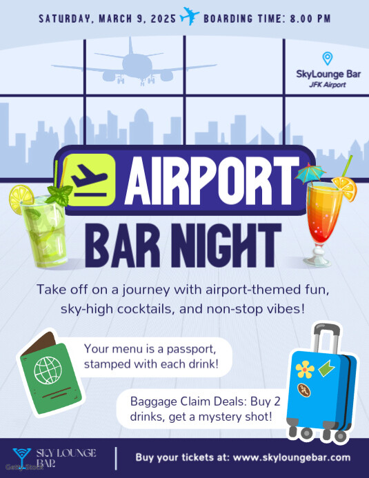 Airport Bar Night Joyful Theme Flyer Folheto (US Letter) template