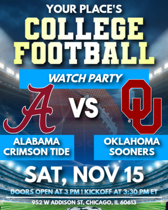 ALABAMA CRIMSON TIDE vs OKLAHOMA SOONERS I Football Watch Party ...