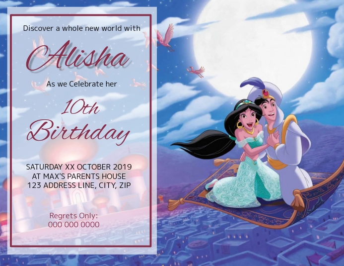 Copy Of Aladdin Kids Birthday Invitation Template Postermywall
