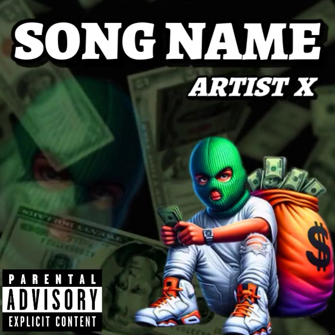 Album Cover Ski Mask Gangster Money Trap Rap Drill Hip Hop  Illustrative Pochette d'album template