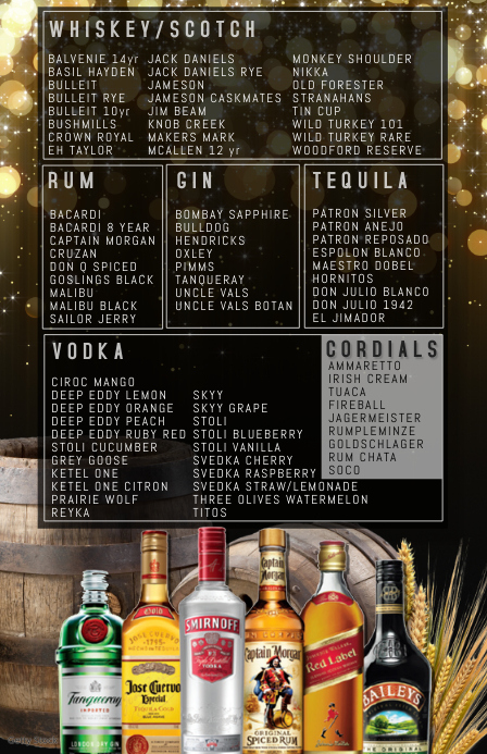 alchohol SPIRITS LIST Kalahating pahina na Wide template