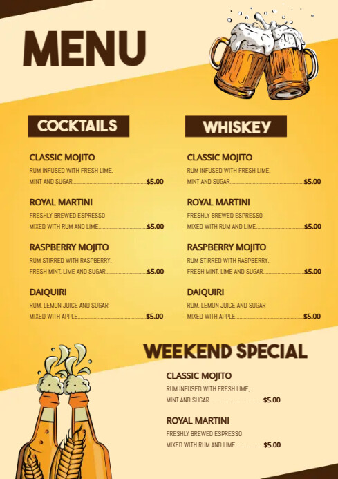 Alcohol Drinks Menu Template | PosterMyWall
