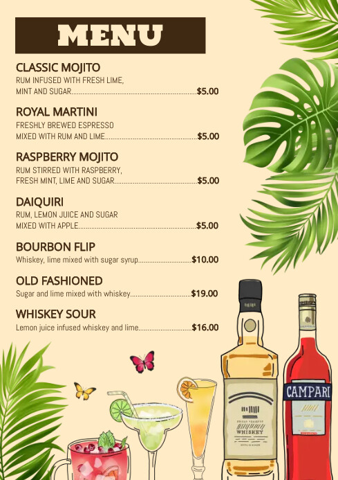 Alcohol Drinks Menu Template | PosterMyWall