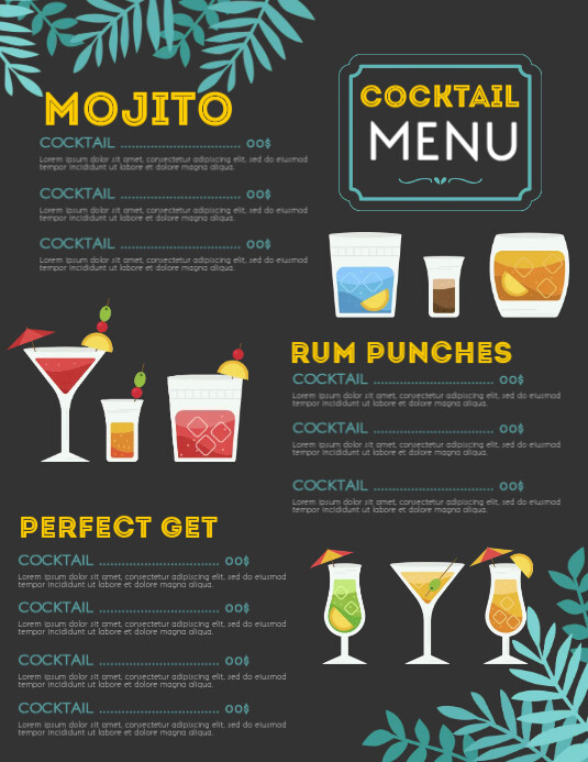 Alcohol Menu Template | PosterMyWall