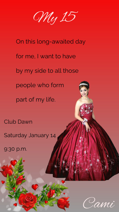 Alegre Princess Quinceañerara Card Pantalla D Ekran reklamowy (9:16) template