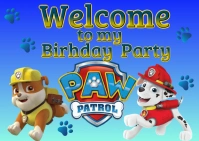 Welcome  Birthday Party  paw patrol Flyer Banner Poster Postal Postcard template