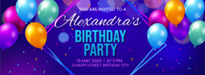 蓝色 Birthday Party Invitation Facebook Cover Photo Template