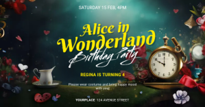 Alice in wonderland birthday party invitation Изображение, которым поделились на Facebook template