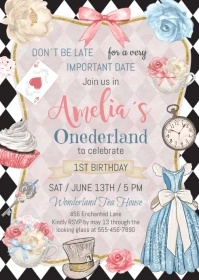 Alice in Wonderland Invitation A6 template