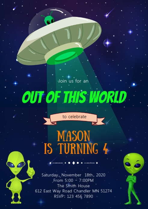 Alien Space Birthday Party Invitation Template Postermywall