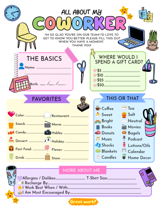All about my coworker introduction Template | PosterMyWall