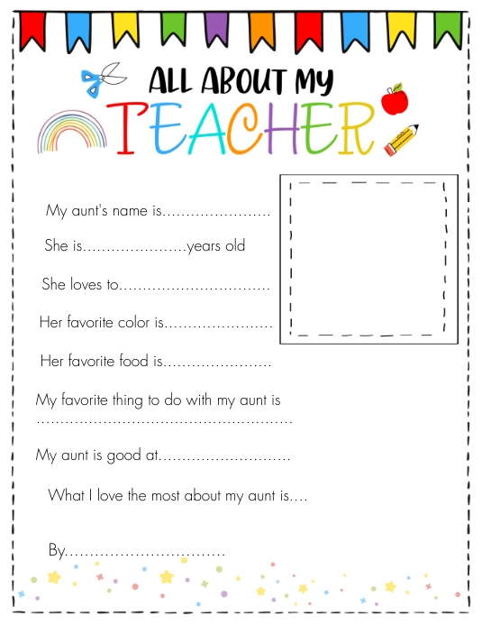 All About My Teacher Questionnaire template Folder (US Letter)