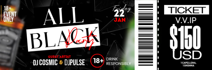 All Black Party VIP Ticket Template | PosterMyWall
