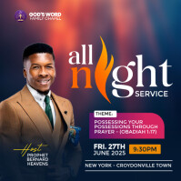 All night church flyer Instagram Plasing template