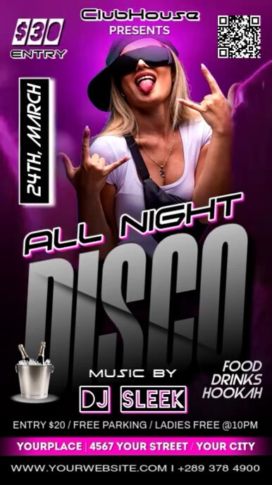 ALL NIGHT DISCO PARTY FLYER TEMPLATE Instagram-Story