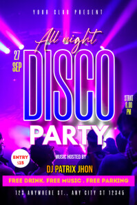All night disco party poster template