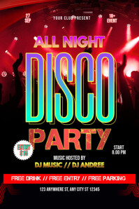 All night disco party poster template