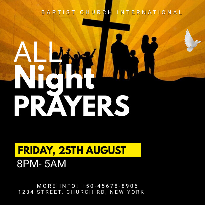 all night prayer, prayer night, worship night Instagram Post template
