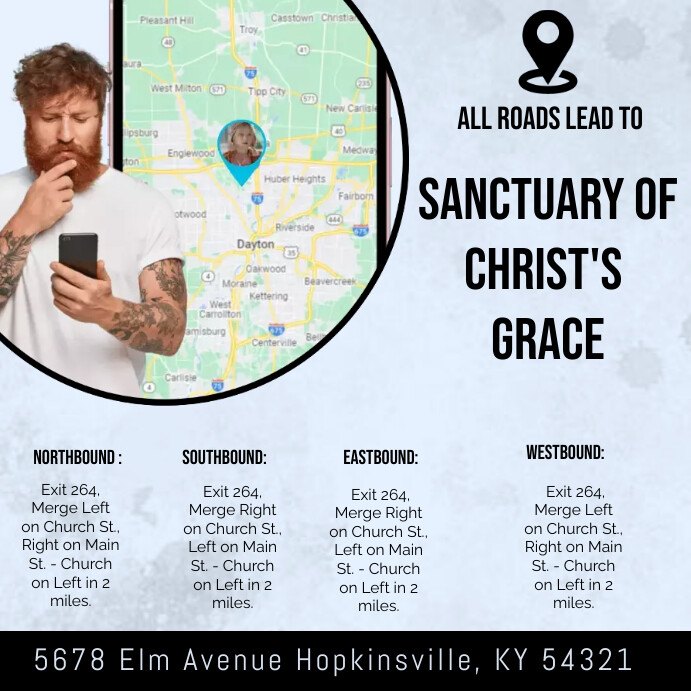 All Roads Lead To , church directions , gps Template PosterMyWall