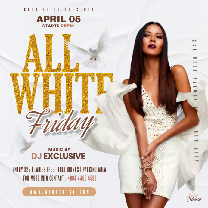 All white Friday party Instagram post flyer template