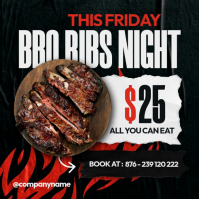 All You Can Eat BBQ Ribs Night - Juicy Grilled Meat Restaurant Square Instagram Post template