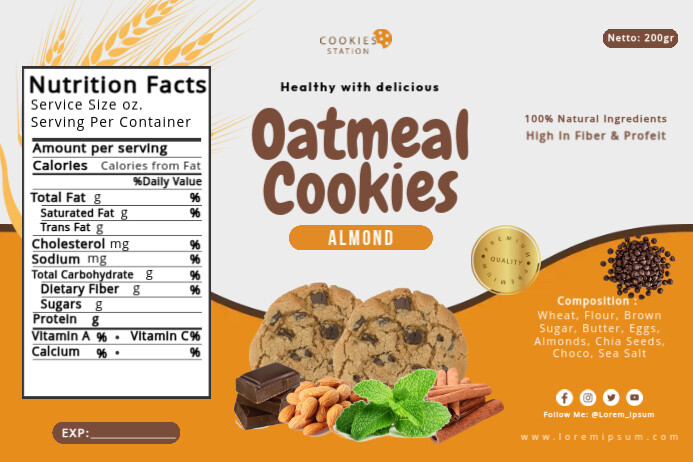Almond Oatmeal Cookies Label Template | PosterMyWall