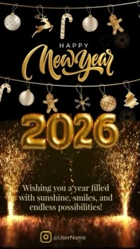 Amazing Happy New Year Video Animated Sparkled Black Bg Instagram Story template
