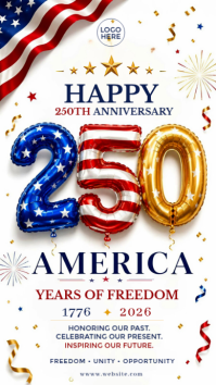 America 250 Celebration Flyer Template | Happy 250th Anniversary USA Independence Day Poster Instagr Instagram Story