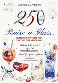 America 250 Raise a Glass 4th of July Party Flyer Template | Patriotic Cocktail Invitation A4