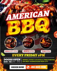 American BBQ Kansas City barbecue fast food restaurant delivery meat beef grilling Event invitation Instagram Portrait template