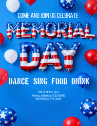 American flag memorial day party invitation ใบปลิว (US Letter) template
